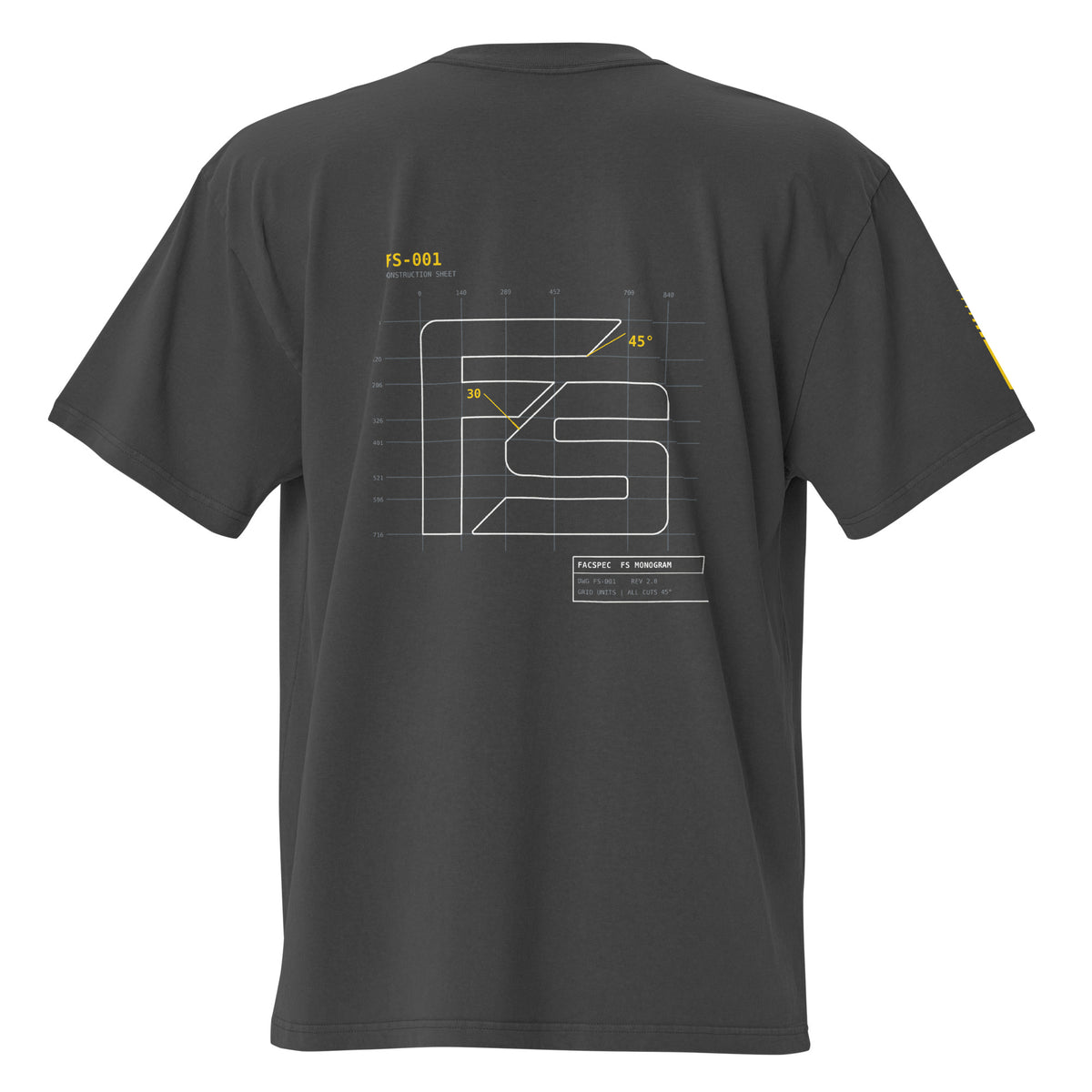FacSpec Blueprint Oversized Tee, faded black back view