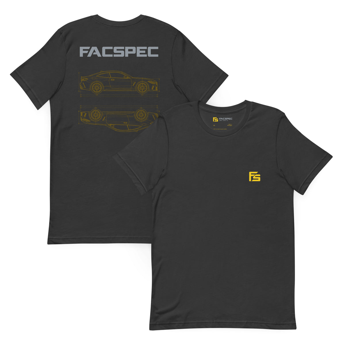 FacSpec Coupe Study Graphic T-Shirt, dark grey front and back view