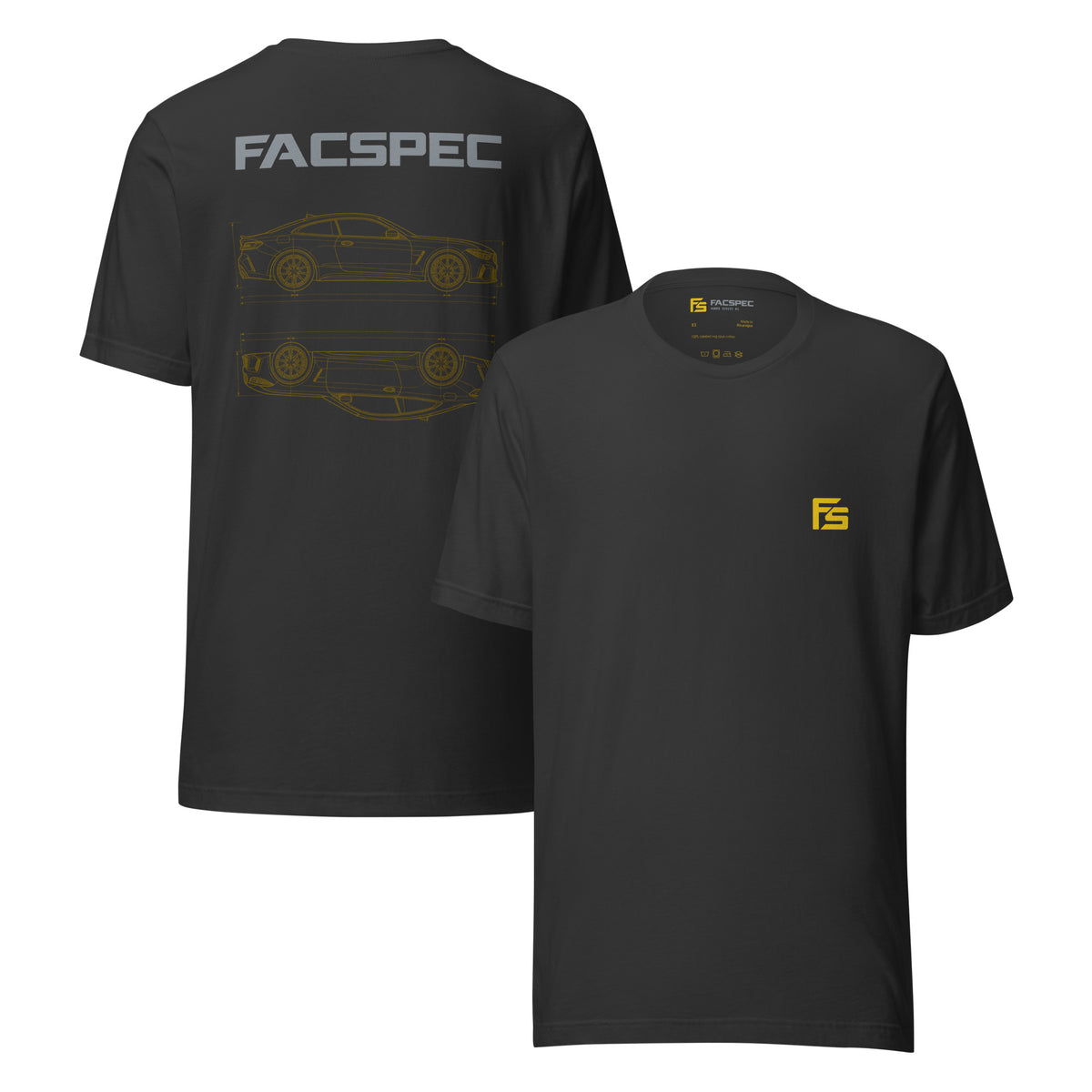 FacSpec Coupe Study Graphic T-Shirt, dark grey front and back view