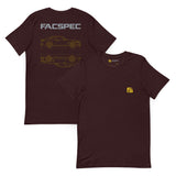 FacSpec Coupe Study Graphic T-Shirt, oxblood black front and back view