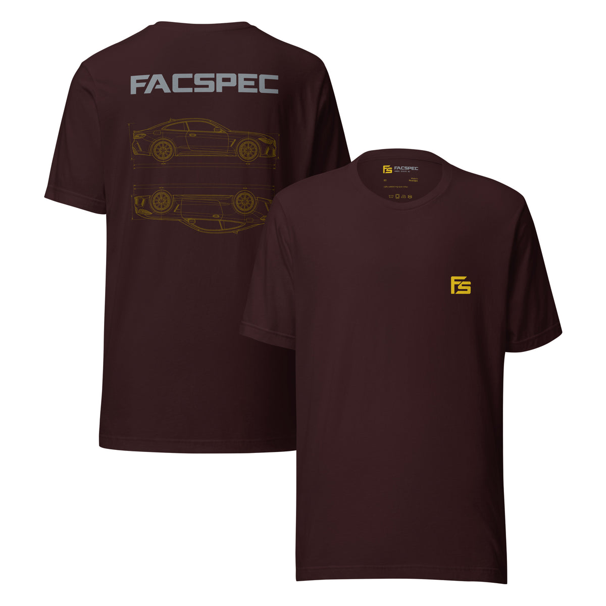 FacSpec Coupe Study Graphic T-Shirt, oxblood black front and back view