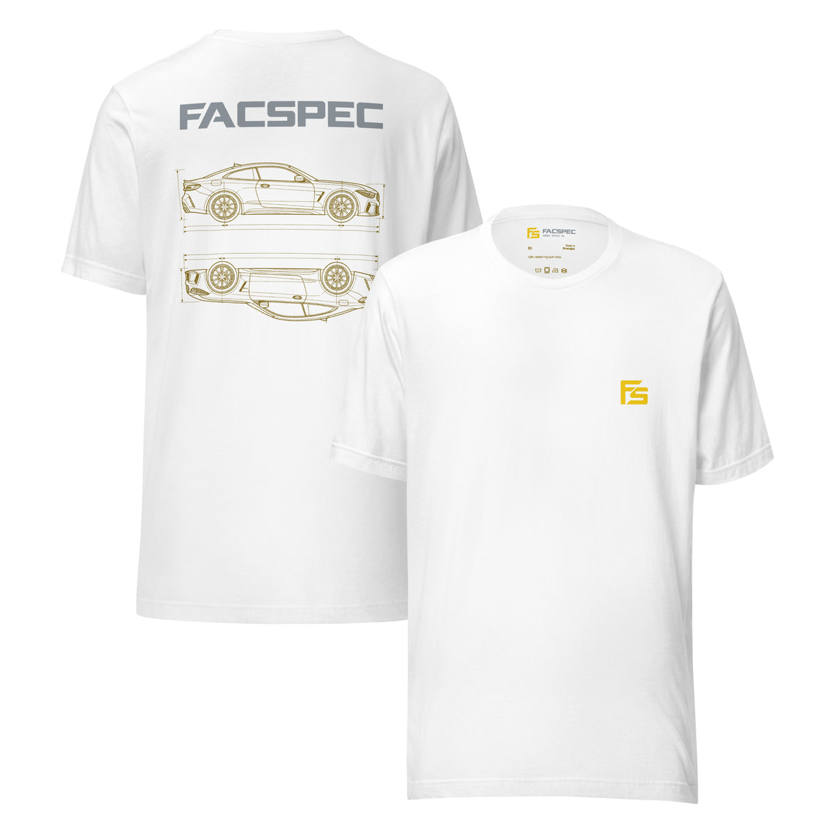 FacSpec Coupe Study Graphic T-Shirt, white front and back view
